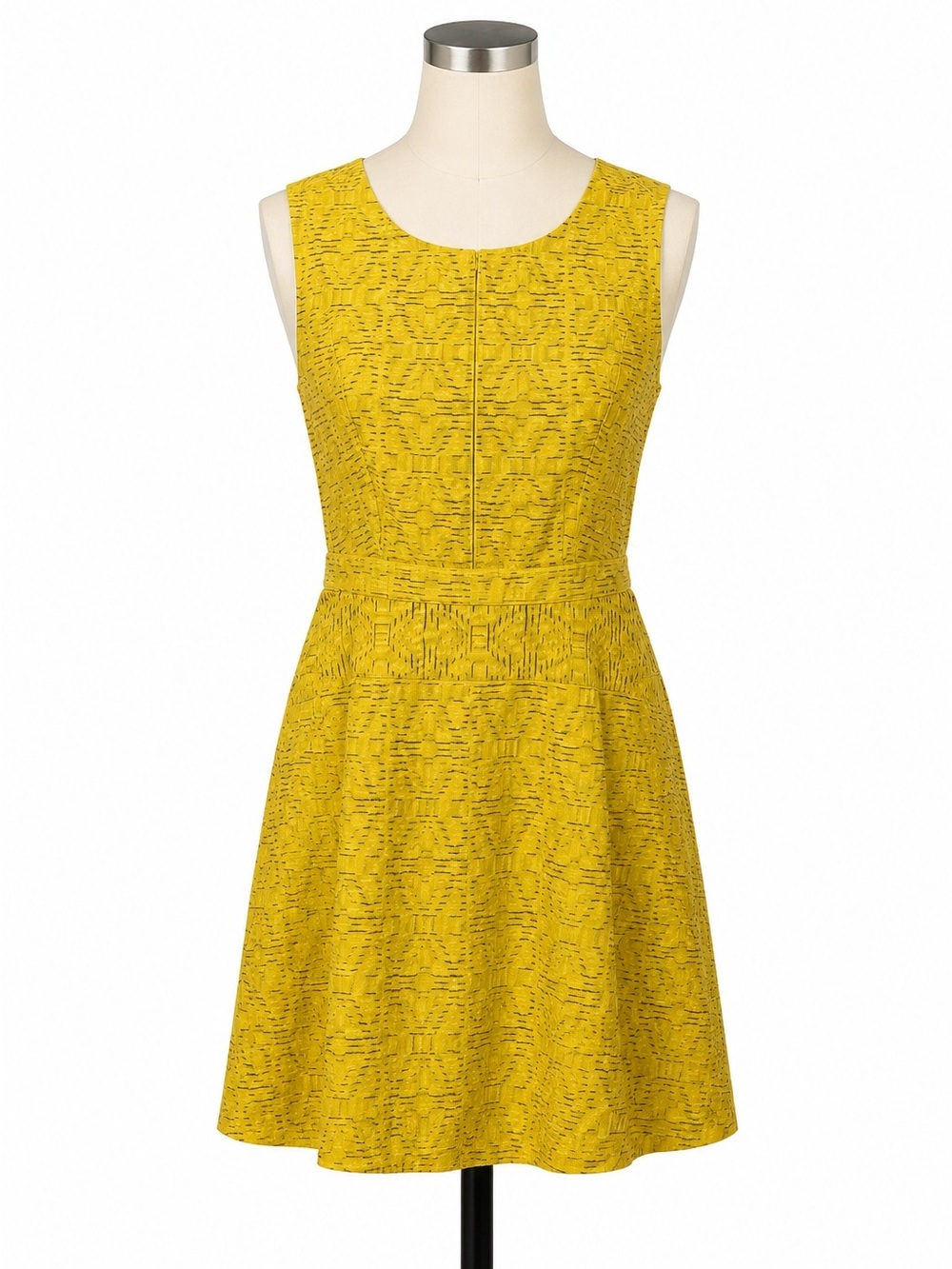 J. Crew Mustard Yellow Eyelet Jacquard Sleeveless A-line Dress. Size- 10 P